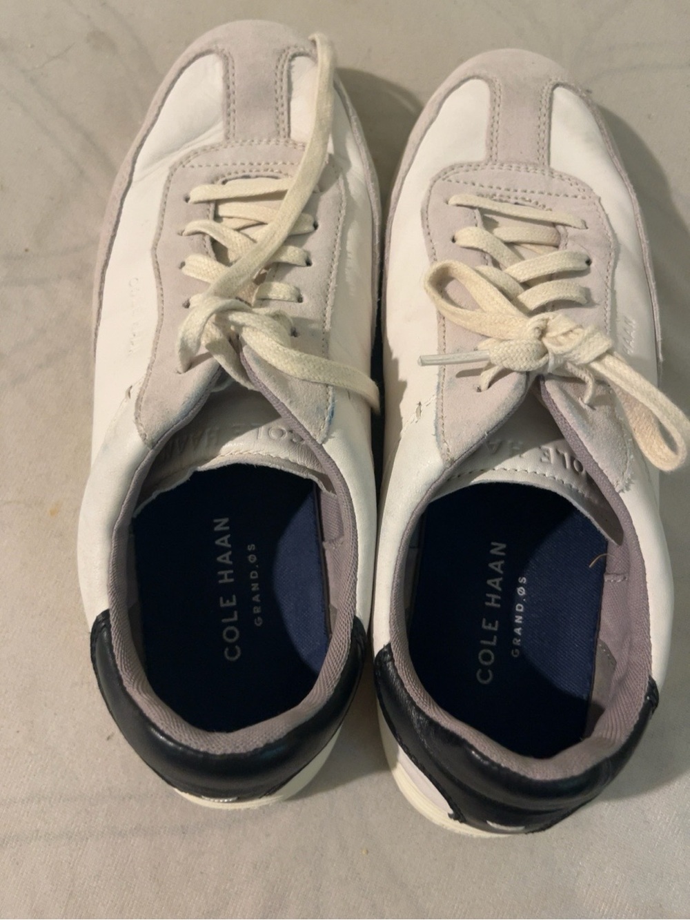Coach Men's White and Light Gray Lace-Up Sneakers with Black Heel